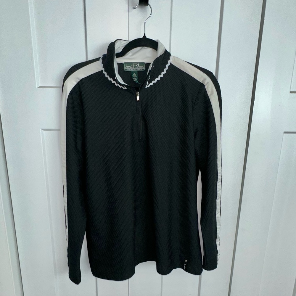 Lauren Ralph Lauren Activewear Black 3/4 Zip Jacket with White Trim - xl